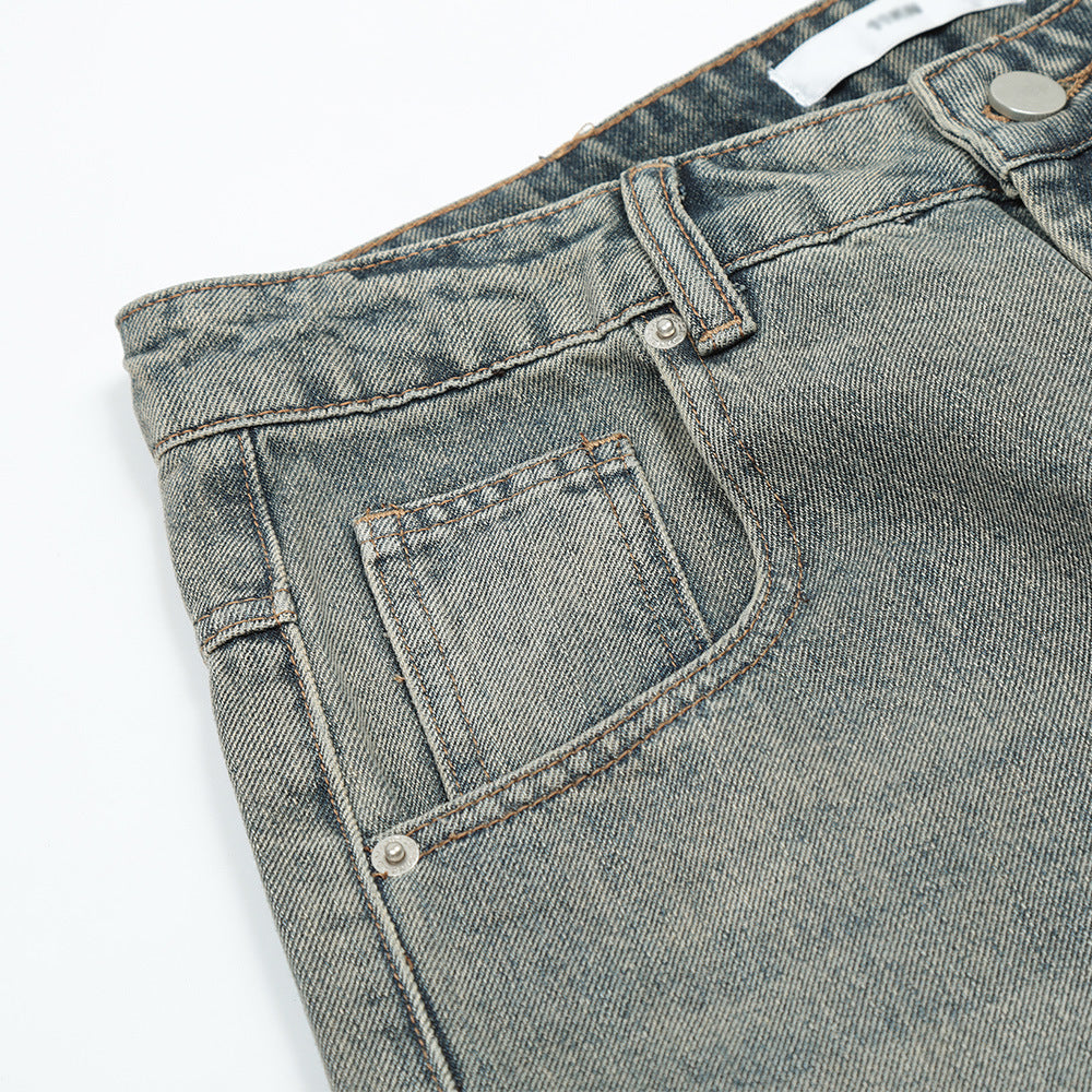 Men Jeans Faded Loose Burrs Casual