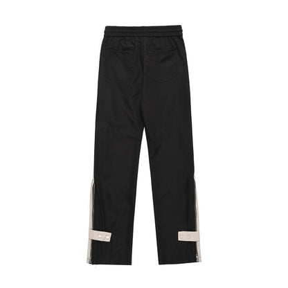 Men Sweatpants Patchwork Contrast Color Straight Casual Pants Elastic Waist Leg Zipper Loose Trousers