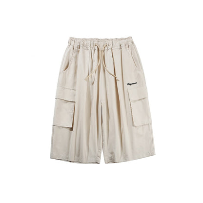 Unisex Shorts Retro Large Pocket Cropped Pants Loose Casual