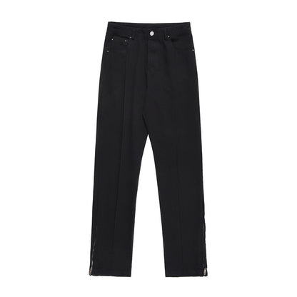 Men Sweatpants Leg Zipper Workwear Casual Pants Baggy Straight Trousers Solid Color Wide Leg Trousers