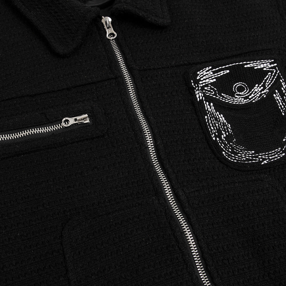 Men Jacket Coat Spring and Autumn Baggy Coat Men's Line Embroidery Jacket