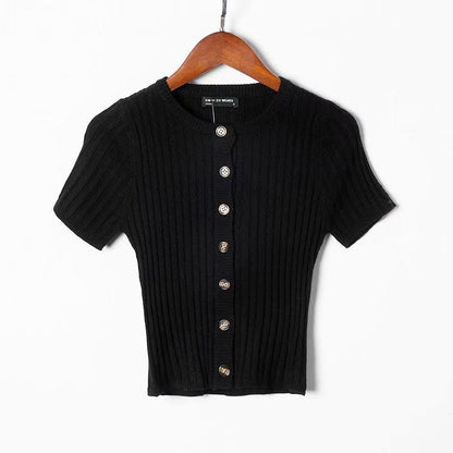 Women Sweater Knitwear Spring/Summer Slim Fit Small round Neck Single-Breasted Knitted Short-Sleeved Cardigan Jacket