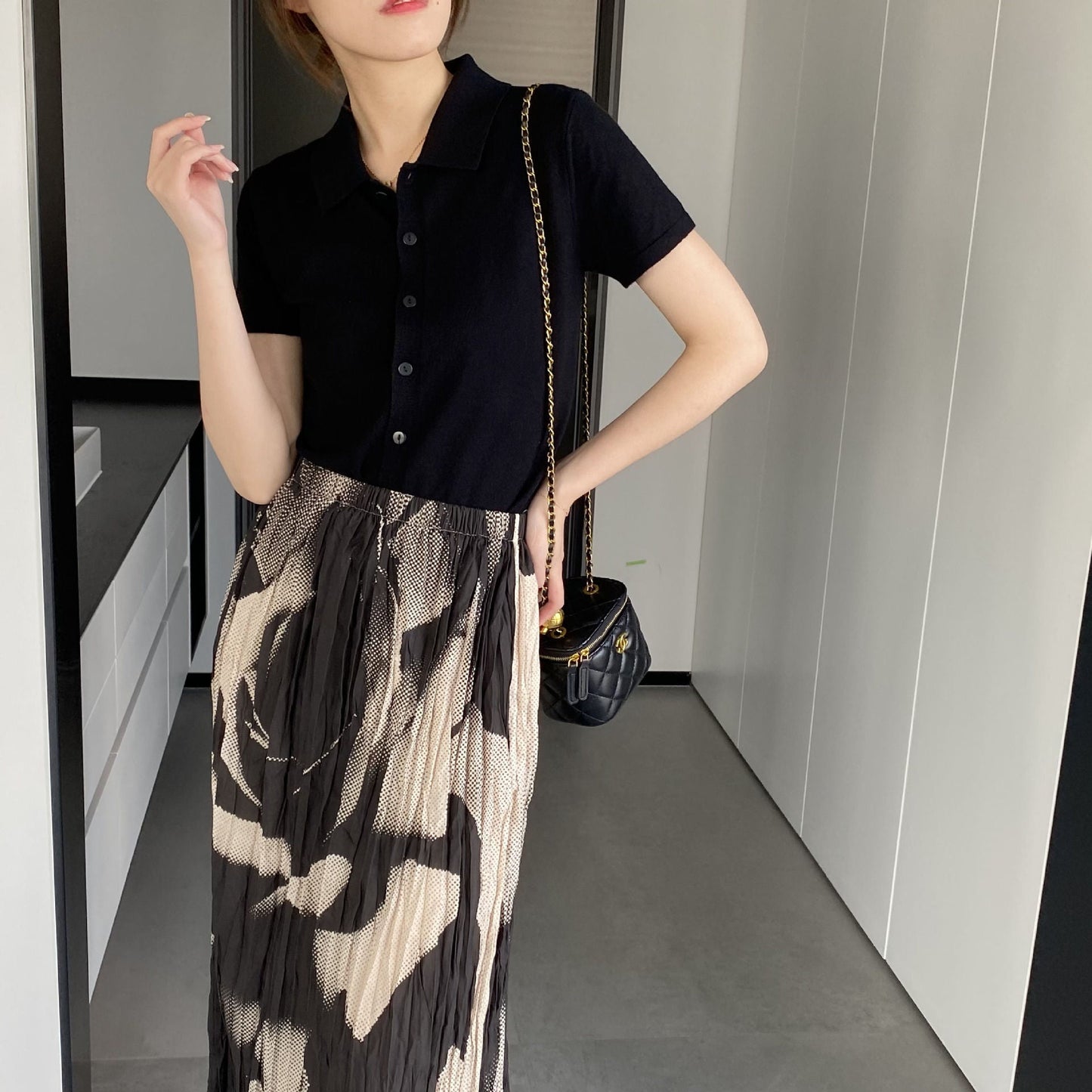 Women Knitted T-shirt Knitted Cardigan Jacket Slim Fit Short Sleeve Polo Collar Top