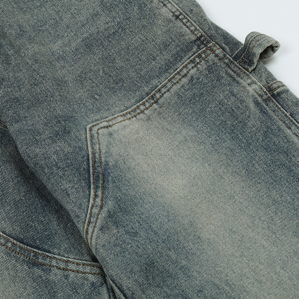 Men Jeans Stitching Breasted Retro