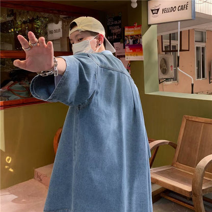 Men Shirts Workwear Denim Shirt Summer Coat