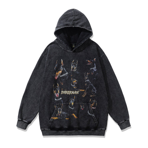 Men Hoodie Doberman Pinscher Hooded Pullover Vintage Loose Hip Hop Coat