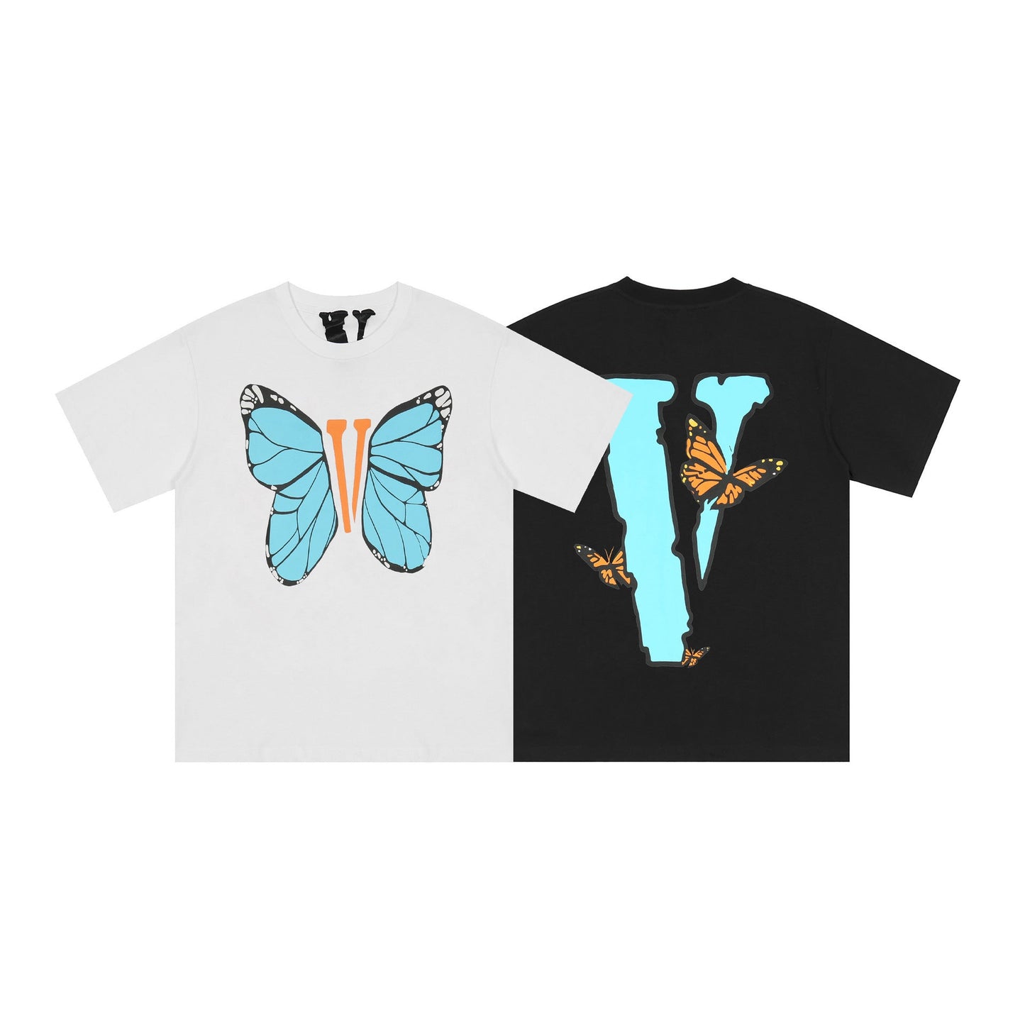 Vlone T Shirts Butterfly Large V Printed Short Sleeve T-shirt Men and Women Couple Hip Hop Loose Half Sleeve