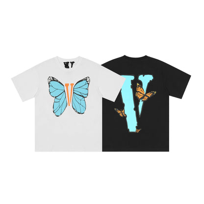 Vlone T Shirts Butterfly Large V Printed Short Sleeve T-shirt Men and Women Couple Hip Hop Loose Half Sleeve