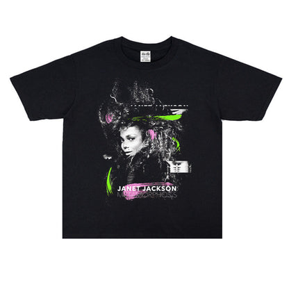 Rock Star T Shirt Jenny Jackson Janet Jack Washed Distressed T-shirt Short Sleeve Men and Women Loose