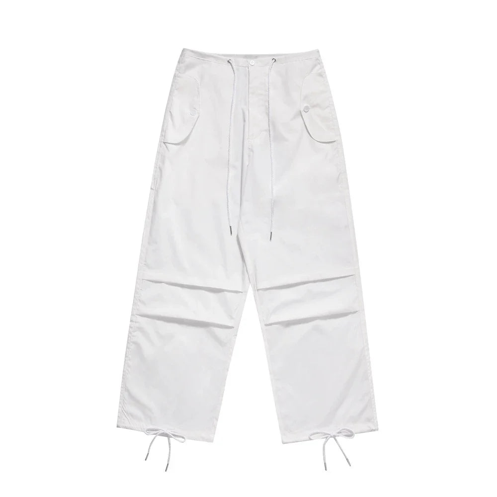 Men Sweatpants Pleated Workwear Casual Pants Double-Layer Mesh Lining Sports Straight Trousers