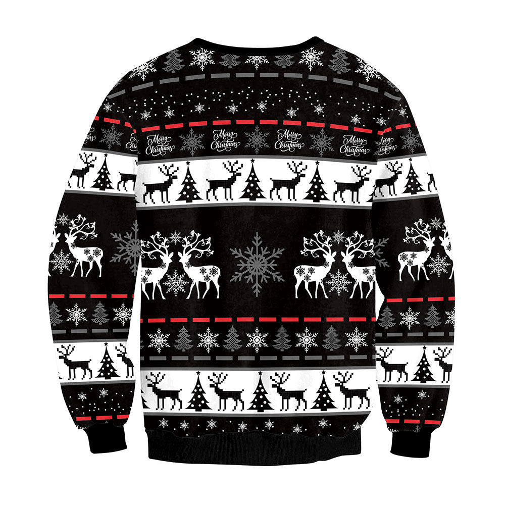 Ugly Christmas Sweater Animal Deer Digital Printed round Neck Long Sleeve T-shirt Couples Sweater