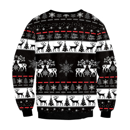 Ugly Christmas Sweater Animal Deer Digital Printed round Neck Long Sleeve T-shirt Couples Sweater