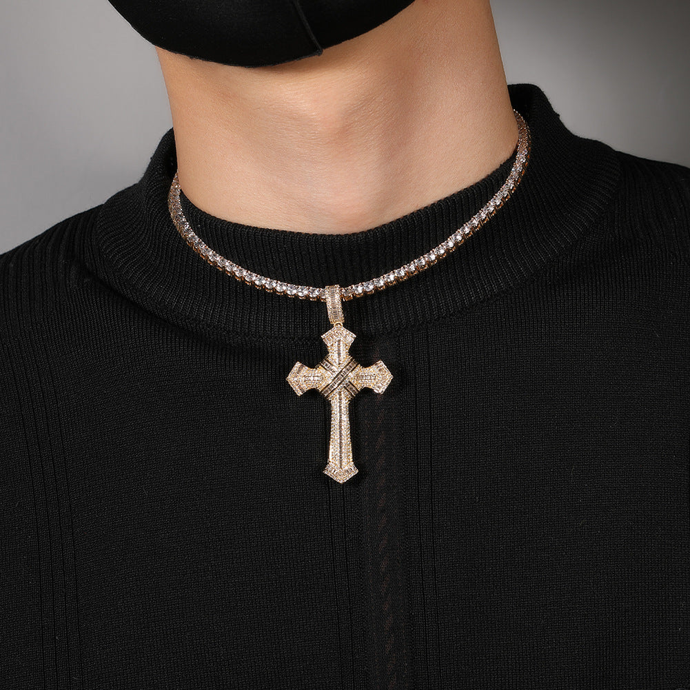 Jewelry Cross Pendant Copper Set Zircon Necklace Crosses Egypt Pieces Jesus Pieces