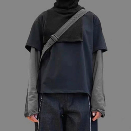 MIJKO Men Jacket Fake Two Long-sleeved Color Matching T-shirt