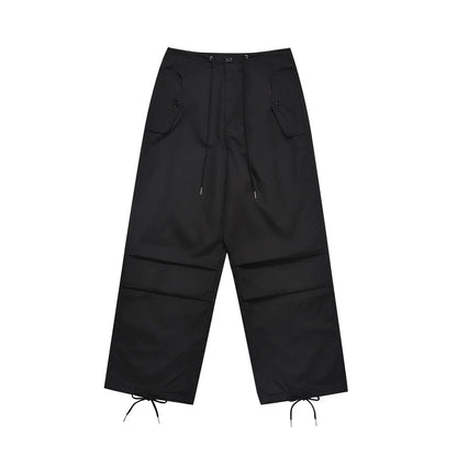 Men Sweatpants Pleated Workwear Casual Pants Double-Layer Mesh Lining Sports Straight Trousers