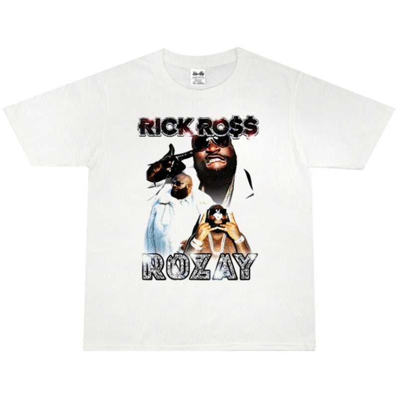 Rock Star T Shirt Rapper Rick Ross William Roberts Washed Distressed T-shirt Short Sleeve