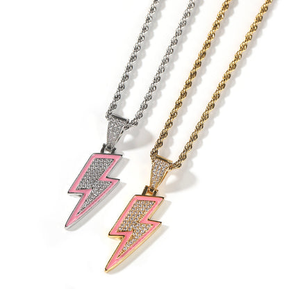 Jewelry Luminous Lightning Necklace Simple ins Wind Drip Oil Inlaid Zirconium Night light lightning Jesus Pieces