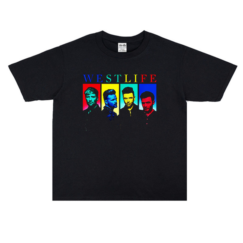 Rock Star T Shirt Westlife Xicheng Boy Washed Distressed T-shirt Short Sleeve Loose Cotton