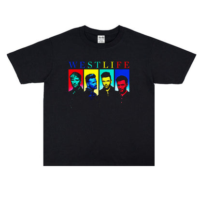 Rock Star T Shirt Westlife Xicheng Boy Washed Distressed T-shirt Short Sleeve Loose Cotton