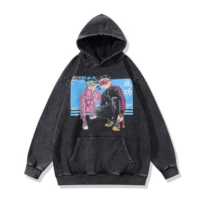 Men Hoodie Two-Dimensional Animation Printed Casual Hooded Sweater Couple Hoodie