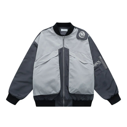 Men Jacket Coat Color Contrast Patchwork Overalls Jacket Men's Vibe Baseball Uniform