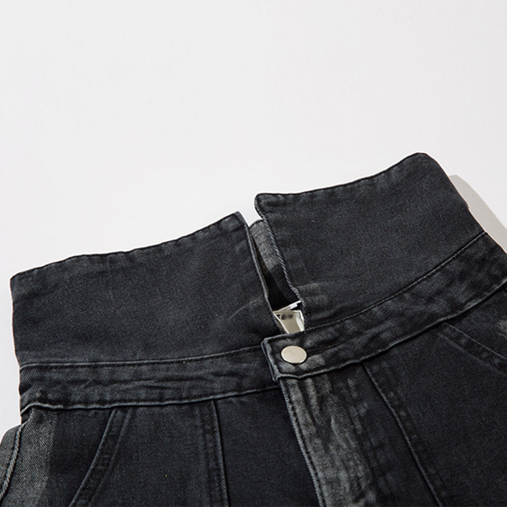 Women Pants High Waist Flanging Straight Jeans