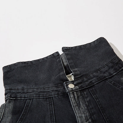 Women Pants High Waist Flanging Straight Jeans