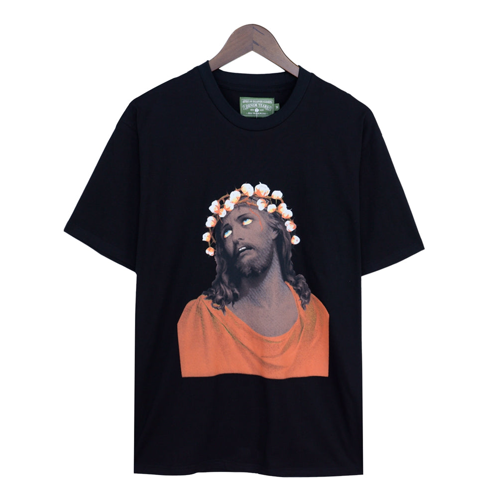 Denim Tears T Shirts Kapok Vintage Portrait Oil Painting Print Loose-Fitting Casual round-Neck Short Sleeve T-shirt