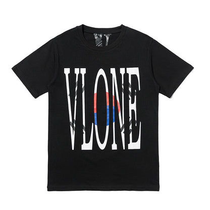 Vlone T Shirts Printed Short Sleeve T-shirt for Men and Women Hip Hop Loose Large V Half Sleeve