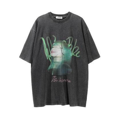 Men Vintage T-Shirt Printed Short Sleeve T-shirt Men's Loose round Neck Half Sleeve