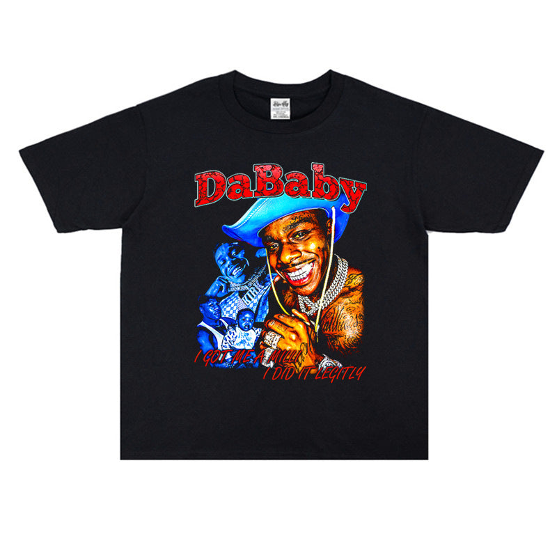 Rock Star T Shirt Rap Dababy Personality Character Print T-shirt Short Sleeve Loose Cotton