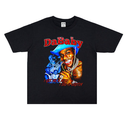 Rock Star T Shirt Rap Dababy Personality Character Print T-shirt Short Sleeve Loose Cotton