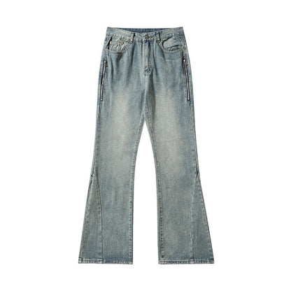 Men Jeans Retro Washed and Worn Ground White Slightly Flared Jeans
