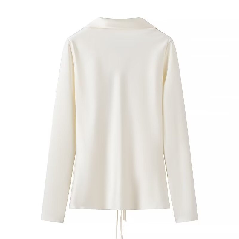 Women Tops Summer Lace-up Shirt V-neck Top