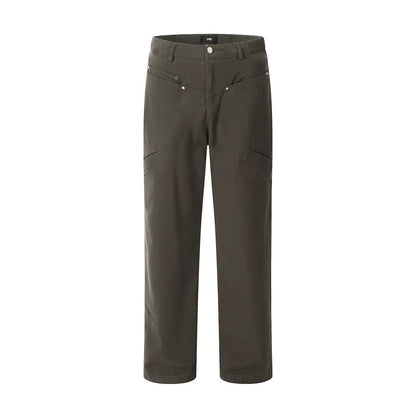 Men Sweatpants Multi-Pocket Straight Casual Working Pants Men's Loose Solid Color Mop Wide Leg Pants Trousers