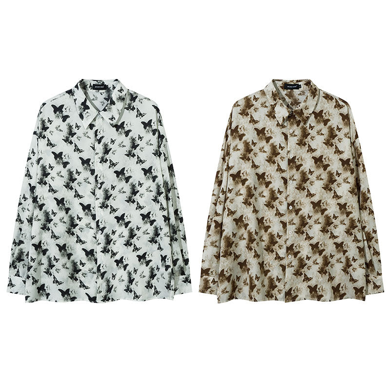 Unisex Vintage Shirt Butterfly Long Sleeve Shirt Jacket