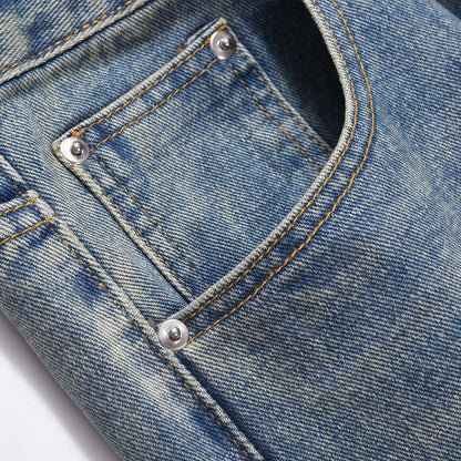 Men Jeans Loose Straight Personality Wide Leg Zipper Decorations