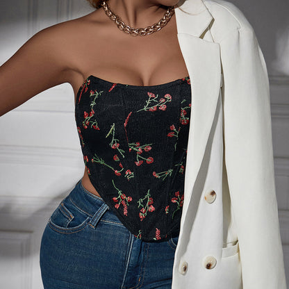 Women Party Tops Sexy Lace Embroidery Flower Vest