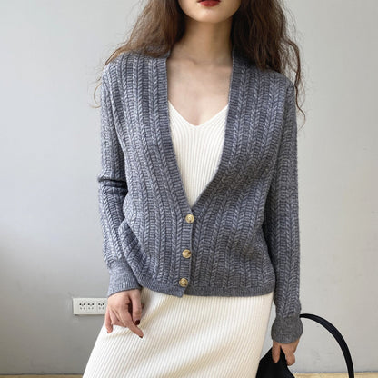 Women Cardigan Sweater Autumn Winter Retro Twist Knitted Cardigan Jacket V-neck Long Sleeve Sweater 8t3102