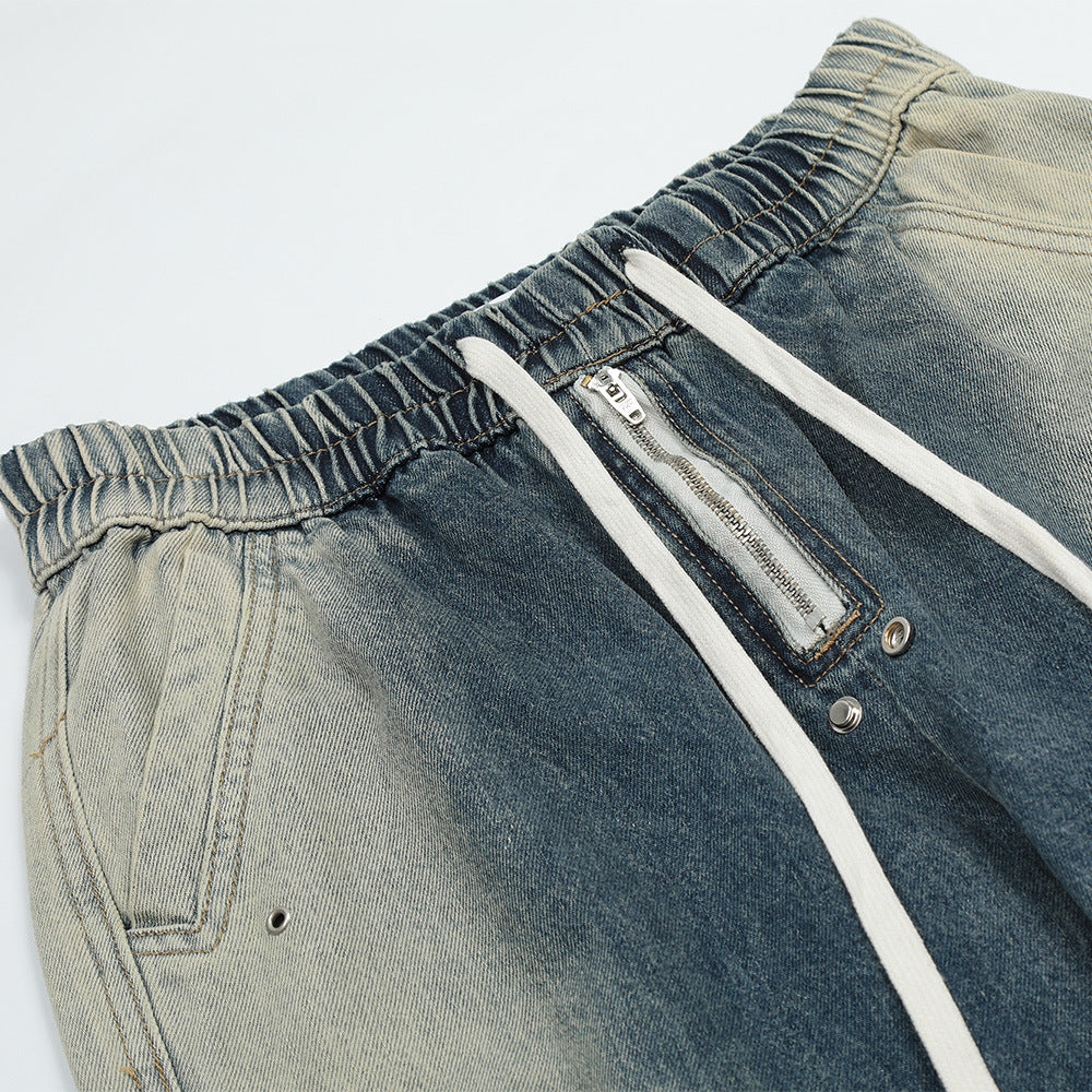 Men Jeans Gradient Tie-Dye Multi-Pocket Popular Hip Hop Loose