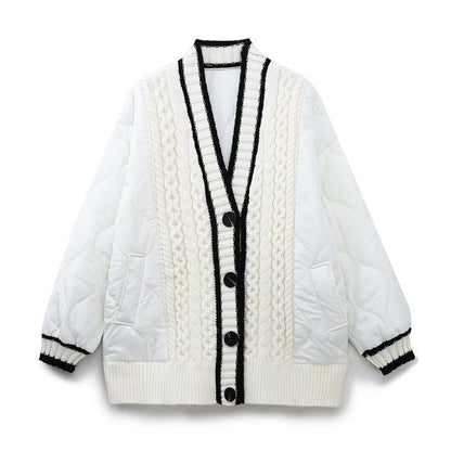 Women Cotton Coat Stitching Sweater Coat Loose and Lazy Style