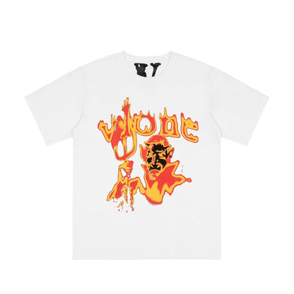 Vlone T Shirts Devil Messenger Large V Printed Short Sleeve T-shirt Men and Women Couple Hip Hop Half Sleeve