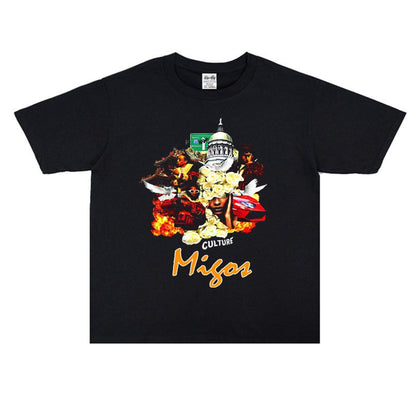 Rock Star T Shirt Polo Club American Rap Combination Mios Character Printed T-shirt Short Sleeve Loose Men and Women