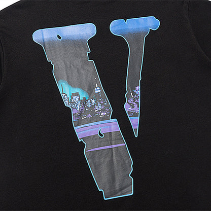 Vlone T Shirts V-Shaped Female Somke Printed Short Sleeve T-shirt Men and Women Hip Hop Couple Half Sleeve