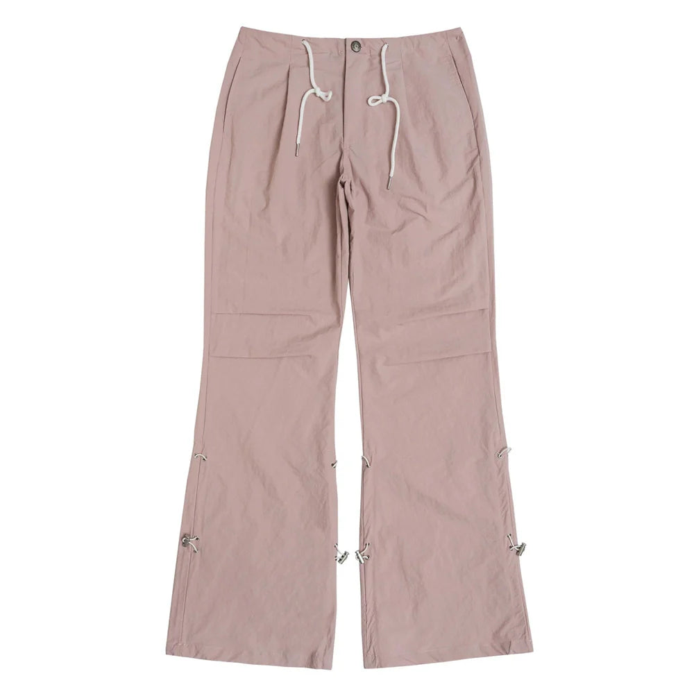 Men Sweatpants Flared Casual Pants Loose Knee Pleated Drawstring Wide Leg Mop Pants