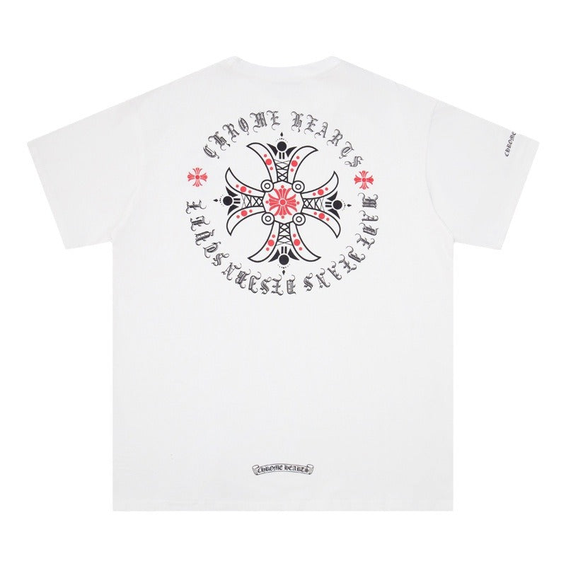 CHH Chrome Heart T Shirts Red Cross Sanskrit Letter Short Sleeve T-Shirt