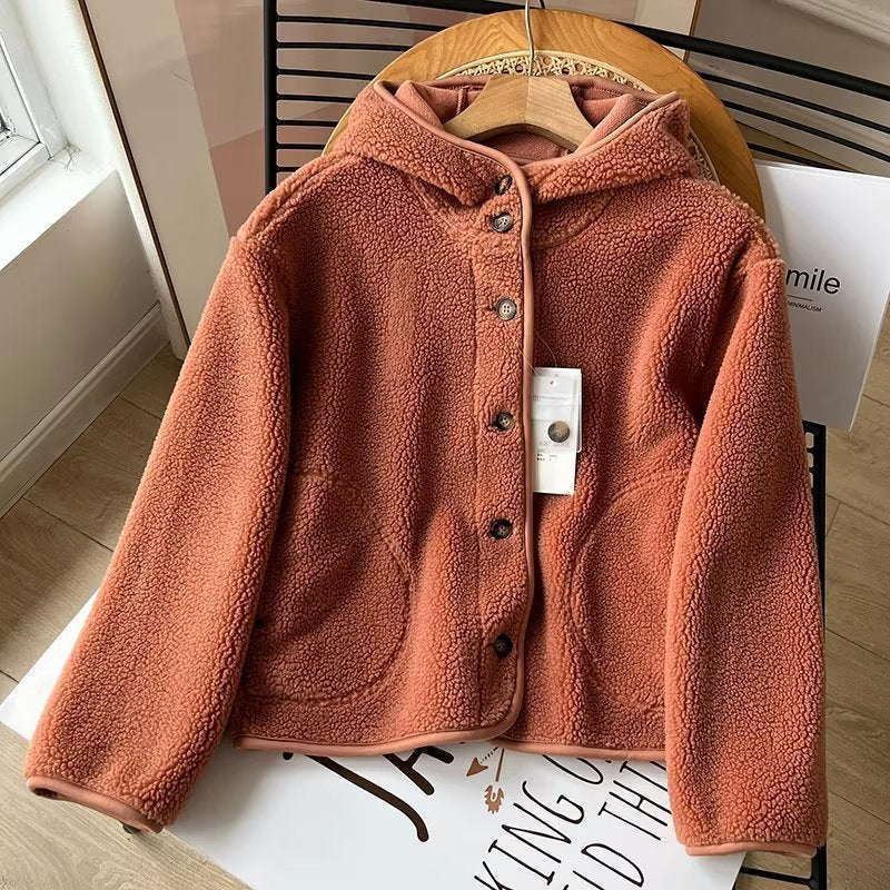 Women Cotton Coat College Wind Windproof Polar Fleece Casual Loose