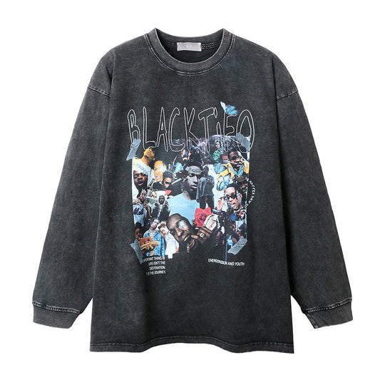 Men Long Sleeve T-Shirt Distressed Character Printed Long Sleeve T-shirt