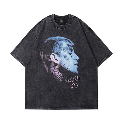 Men T-shirt Hip Hop Retro Heavy Half Sleeve Tee