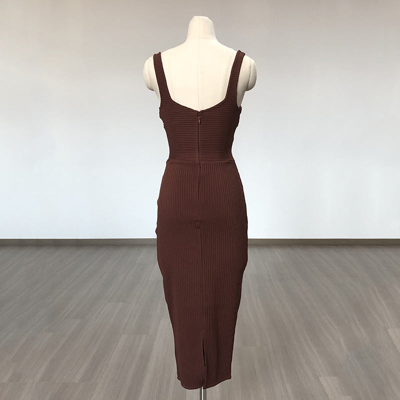 Women's Evening Dress Bandage One-Piece Dress Square Collar Sleeveless Sexy Slim Fit Camisole Gown